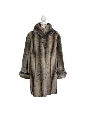 Alpine Studio Faux Fur Peacoat Multicolor Gray w/ Pockets Womens Small USA